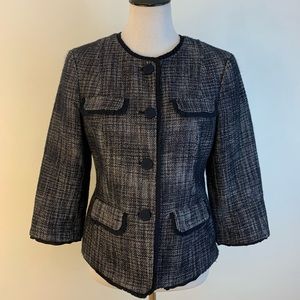 Talbots Tweed Wool Blend Jacket Black 3/4 Sleeve